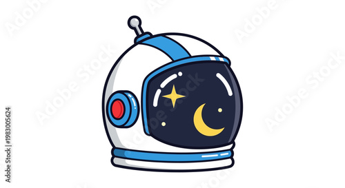 Cartoon astronaut helmet with moon and stars on visor