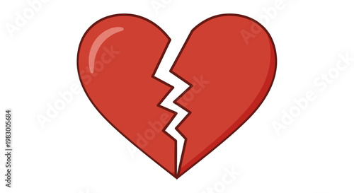 Red Broken Heart Icon with Clean White Background