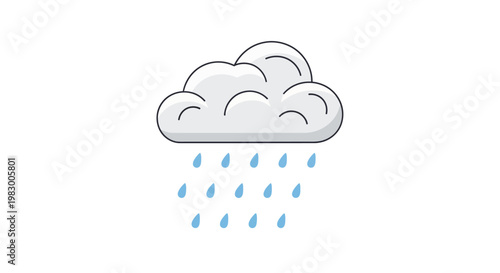 Minimalist cloud icon with raindrops on white background