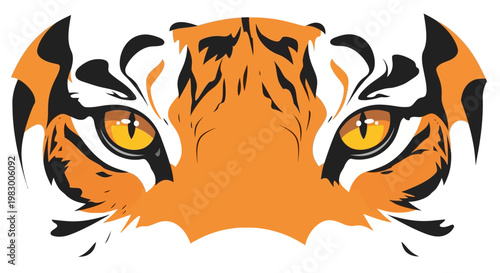 Close-up of Tiger Eyes in Stylized Vector Art