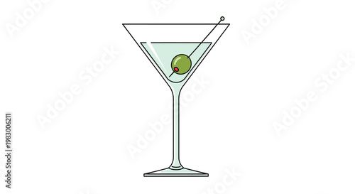 Minimalist vector illustration of a martini glass with olive garnish