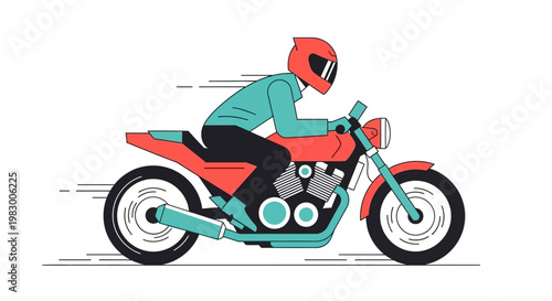 Illustration of a Motorcyclist Riding a Red Sport Bike