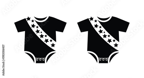 Two bosnian baby bodysuits with stars on a diagonal on transparent background silhouette