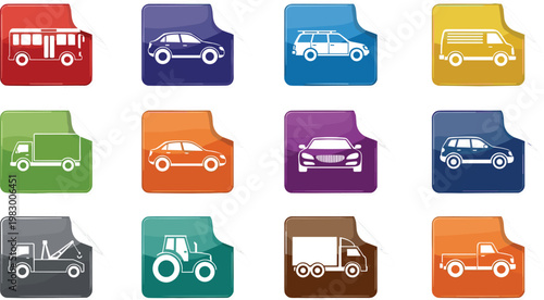 Vehicle Icons, Transportation, Cars, Bus, Truck, Tractor, Automobile, Vehicles, Transportation Design