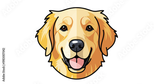 Happy Golden Retriever Dog Face Portrait, Cartoon Style