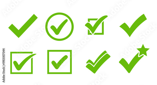 Green Check Mark Icons Set: Success, Approval, Completion, Right Choice