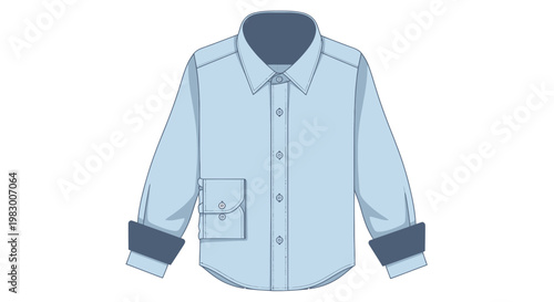 Light Blue Long Sleeve Shirt with Folded Cuffs and Pocket - Isolated