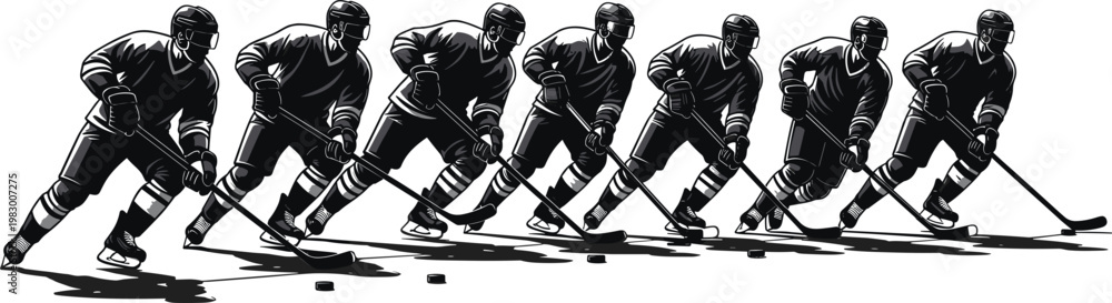 Fototapeta premium Ice Hockey Player Motion Sequence Illustration Showing Skating Action, Speed, and Dynamic Sports Movement for Athletic Design Use