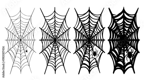 Set of spider web illustrations in various designs and styles