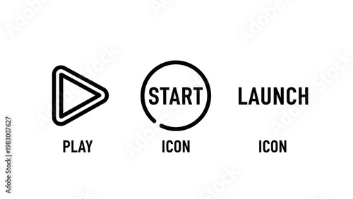 Media play and launch start interface icons with interface software application navigation triangle isolated experience interactive function initiator activation component platform