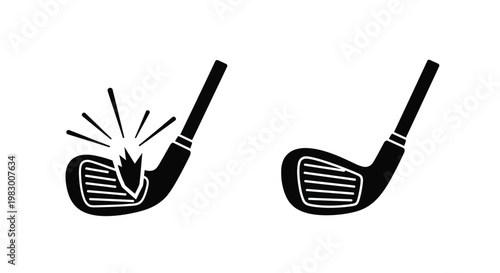 Golf club hitting ball illustration with impact effect on transparent background silhouette