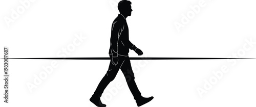 Silhouette of a Businessman Walking on a Tightrope, Balance and Risk Concept, Business Challenge, Professional Journey Illustration