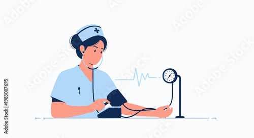 Nurse measuring blood pressure with sphygmomanometer, medical checkup, healthcare concept