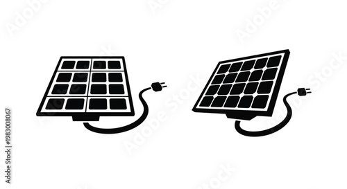 Two solar panels with cables a clean design on transparent background silhouette