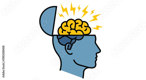 Brainstorming concept illustration with human head and brain sparks