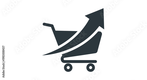 Shopping cart with upward arrow representing business growth and rising sales icon