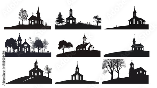 Silhouette of a chapel on white background minimalist architectural vector illustration simple church building outline religious structure clean design