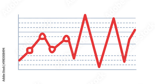 Red fluctuating line graph representing financial data and market volatility