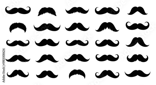 Collection of various mustache styles in black silhouette