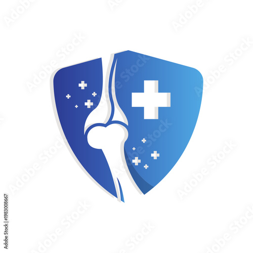 Medical Knee Joint Protection Shield Icon with Plus Sign