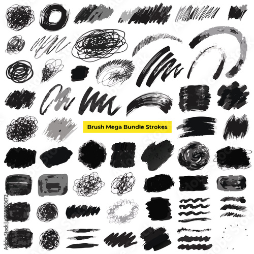 Brush Stroke Mega Bundle: An array of various brush stroke styles, showcasing creative texture variations, perfect for digital art, design elements, and artistic expression. 