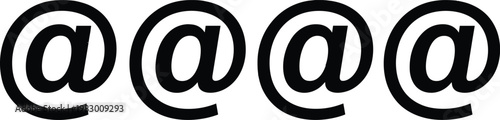 Row of bold black at symbols arranged horizontally representing email communication social media connectivity digital icon design for internet technology