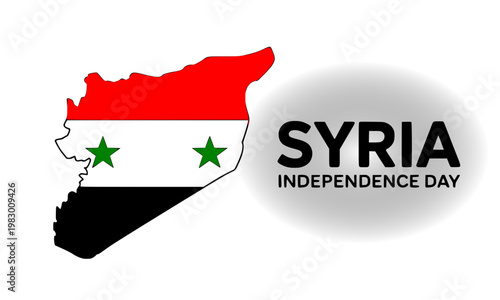 Syria Independence Day poster featuring the map of Syria filled with the national flag colors of red, white, and black with green stars, ideal for patriotic and commemorative event designs