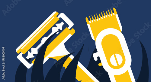 Razor and Hair Clipper in Tall Grass - Grooming and Shaving Concept