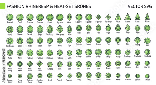 Gemstone Cuts Collection: Diamond Shapes, Facets, Jewelry Design Elements - Vector SVG