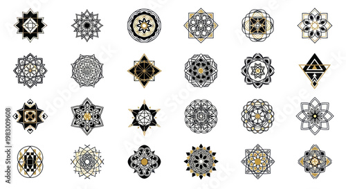 Geometric Mandala Collection: Black, Gold, White Ornate Patterns