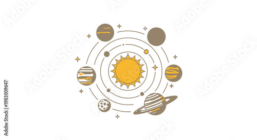 Solar system planets orbiting sun.