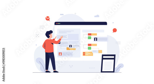Business Organization Chart - Man Planning Strategy on Digital Interface