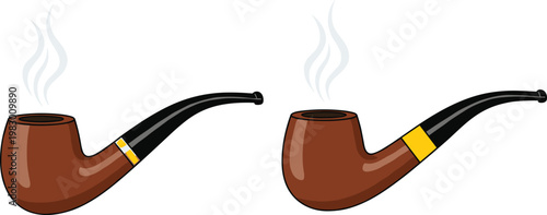 Classic Smoking Pipe Set with Smoke, Vintage Tobacco Pipe Illustration for Lifestyle, Culture, and Retro Design