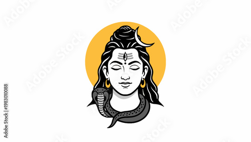 Lord Shiva Meditating Illustration with Cobra Snake and Halo