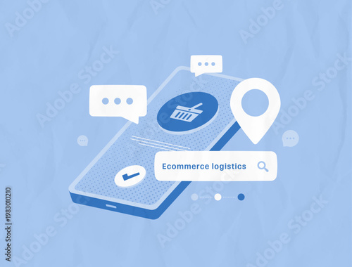 Ecommerce logistics with shipping and delivery management for online retail. Ecommerce logistics improves order processing and supply chain efficiency for business growth vector illustration