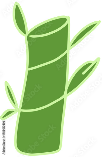 Bamboo stalk with leaves and bamboo shoot illustration isolated on white background