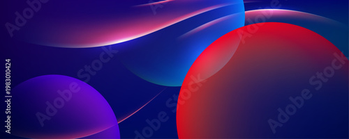 Vibrant glowing translucent spheres on dark abstract gradient background
