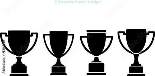 Silhouette set of championship trophy cups for sports victory Vector set of gold prize award symbols for competition winners Professional vector illustration design