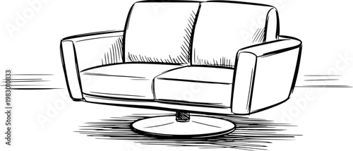 Hand-drawn of a modern two-seater sofa with a swivel base a white background couch