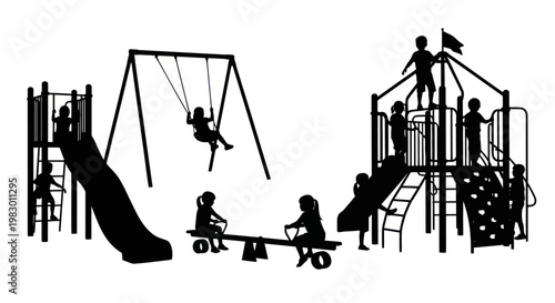 Children playing on outdoor playground equipment.
