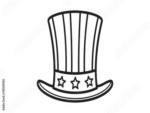 Simple black and white doodle of a classic uncle sam top hat with stars