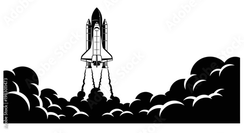 Space shuttle launching into the sky.