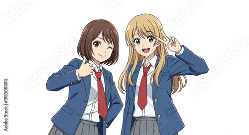 Two Girls in School Uniforms Smiling.