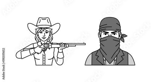 Cowboy and bandit in black and white.