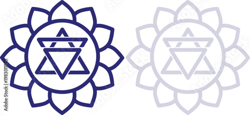 Anahata Heart Chakra Symbol with Lotus Petals and Hexagram in Minimalist Line Art Style