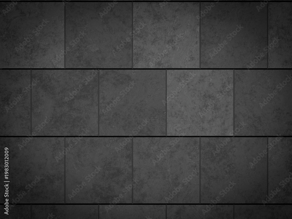 Fototapeta premium Dark charcoal marble tile floor pattern with subtle grey swirls and vignetted corners.