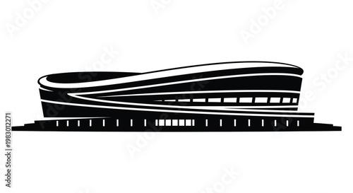 Modern architectural building design with sweeping curves a striking black silhouette