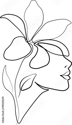 Minimalist woman face with lily flower line art