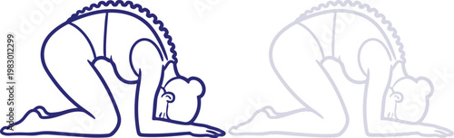 Cat Pose Yoga Instruction Line Art Illustration Isolated on White