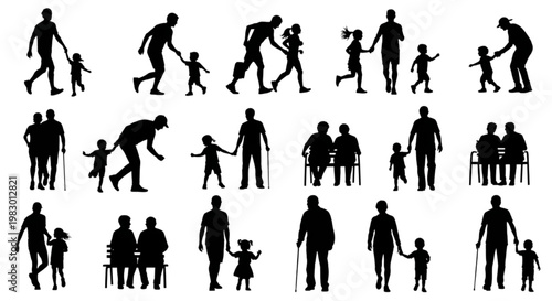 Silhouettes of families and individuals walking together, representing connection and generational bonds
